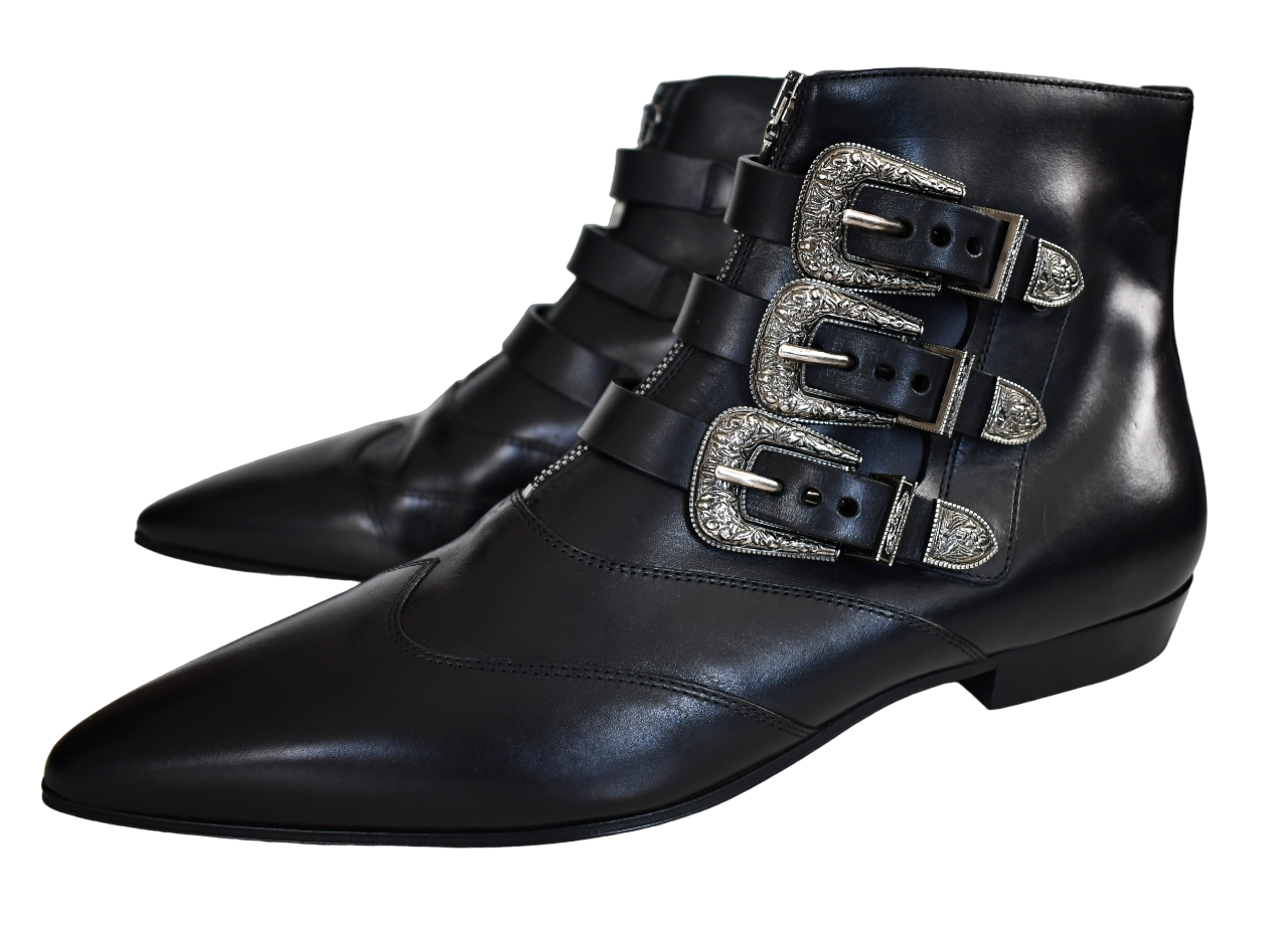 Autentici Stivaletti Saint Laurent in pelle nera STAN FIBBIA EU 45 US 11 5 12