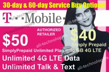 Preloaded T-Mobile SIM Card w/ 1&2 Month $15/$25/$40/$50 Prepaid Plan 5G/4G LTE 