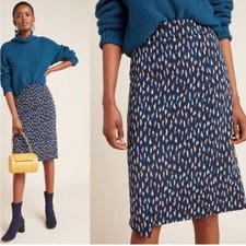 Maeve Anthropologie Size 8 Debra Faux Wrap Knit Pencil Skirt Navy Orange Green