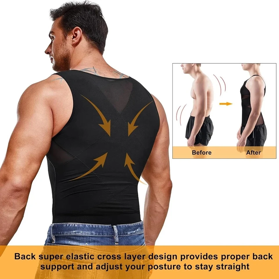 Mens Slimming Body Shaper Tank Top Abdomen Gynomastica Compression Vest Shirt US - Image 4 of 4