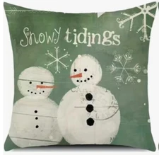 Snowman Tidings Whimsical Christmas Throw Pillow Cover Winter Holiday Home Decor