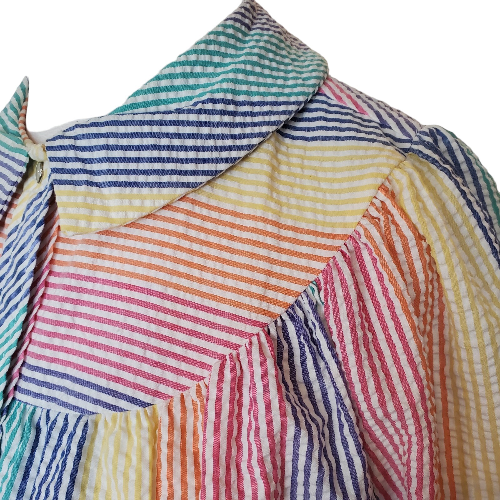 Vintage Rainbow Striped Housecoat Robe Thin Pearl… - image 4