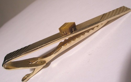 2-5/8" Thin Design Genuine Tiger's Eye Vintage LARGE Tie Bar Clip simple plain - Picture 2 of 8
