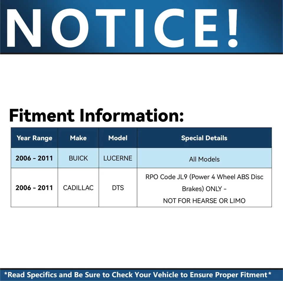 REAR Brake Rotors Ceramic Pads Kit for 2006 - 2011 Buick Lucerne Cadillac DTS — 第 2/4 张图片