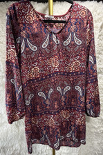 CHARLOTTE RUSSE Women's Long Sleeve Floral Burgundy Dress Sz M Made in USA