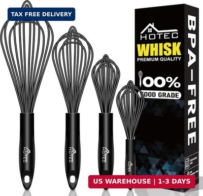 HOTEC 4 Pieces Silicone Whisks Set, Wire Balloon Whisks for cooking Egg Beater,