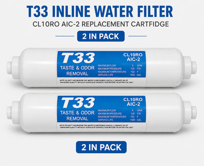 T33 Inline Wasserfilter 2er Pack CL10RO AIC-2 Untertisch RO Kühlschrank Eismaschine Ersatz