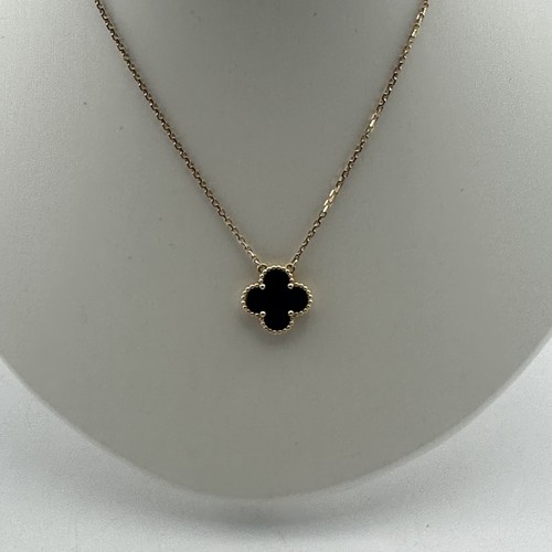 Van Cleef & Arpels Vintage Alhambra 18K Yellow Gold Pendant Necklace Onyx
