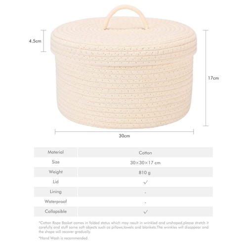 Round Cotton Rope Storage Basket with Lid Lidded Woven Bin Nursery Container - Picture 4 of 7