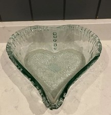 Recycled Glass Heart Shaped Serving Bowl Dish Green Textured  Valentine Love 