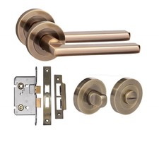 Bathroom Door Handle Set Leon Design Thumbturn Mortise Lock Antique Brass Finish