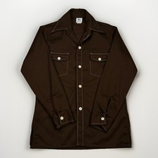 Vintage 70s Kmart Brown Polyester Disco Western Shirt Dagger Collar L