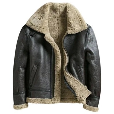 Men's RAF Aviator B3 Bomber Jacket Real Sheepskin Leather Pilot Jacket Coat