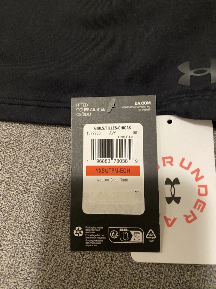 Under Armour Girls Motion Crop Tank Fitted Black Sz Black YXS New - Image 3 of 4