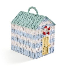 Beach Hut Storage Basket Rope Handle Bathroom Bedroom Organiser Blue UK