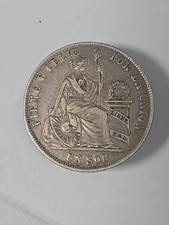 1869 YB Peru Un Sol Silver Coin 90% 25g 22.5g Very Fine #1436