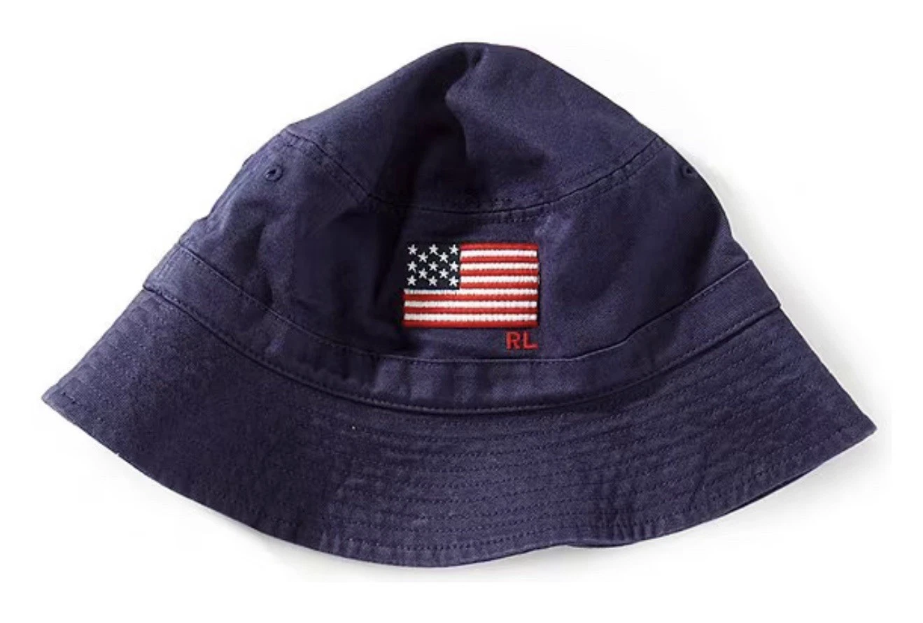 NWT, Baby Boys Polo Ralph Lauren Navy American Flag Bucket Hat. 12/24 mån.