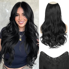 Clip In Hair Extensions Wavy Layered 20 Inch Black Long Hair for Women