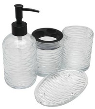 Bathroom Essential 4pc Bath Accessories Glass Pump/Tumbler/Soap Dish/TB Holder