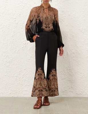 AUTH Zimmermann Dawning Placed Paisley Crop Flare Leg Pants Size 4 AU/12 US