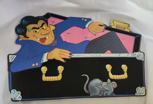 3 Vintage Double Sided Halloween Green Dracula Die Cuts Flocked Eureka Coffin - Picture 16 of 21