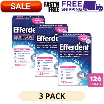 (3 Pack) Efferdent Retainer Denture Cleaner 126 Count Per Pack Cleaning Tablets
