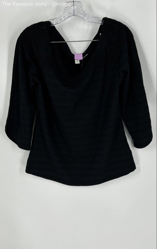Anthropologie Womens Black 3/4 Sleeve Scoop Neck Blouse Top Size Medium