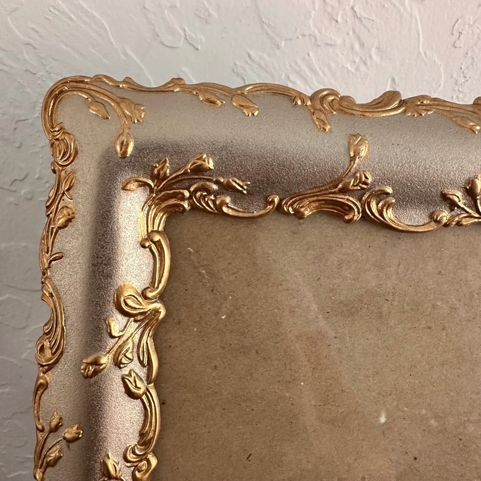 Marco de fotos vintage Burnes plateado dorado ornamentado 5x7 victoriano Foto 2 de 4