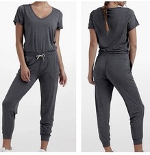 Vuori All Day Jumpsuit Women Sz Large Romper Heathered Charcoal Gray V-Neck