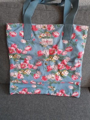 Cath Kidston blaue, bunte Handtasche Tragetasche aus London pinke Blumen