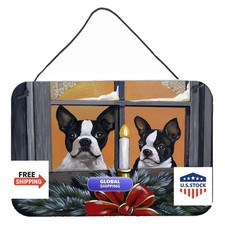 Caroline's Treasures Boston Terrier Looking for Santa Christmas Sign 8x12