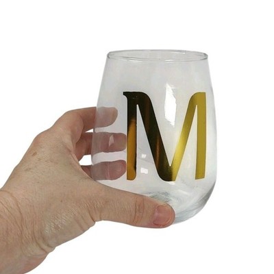 Gold Tone Metallic Monogrammed Wine Clear Glass Letter M 17 fl oz 502 mL Tumbler
