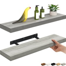 Floating Shelves, 24" Wood Wall Shelf Set of 2, with Invisible Brackets for B...