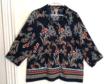 Chicos Womens Blouse 3 XL 16 Floral Blue Button Up Shirt Top 3/4 Sleeve Boho