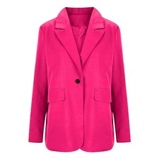 Women's Regular Length Polyester Blazer with Button Closure and Pockets