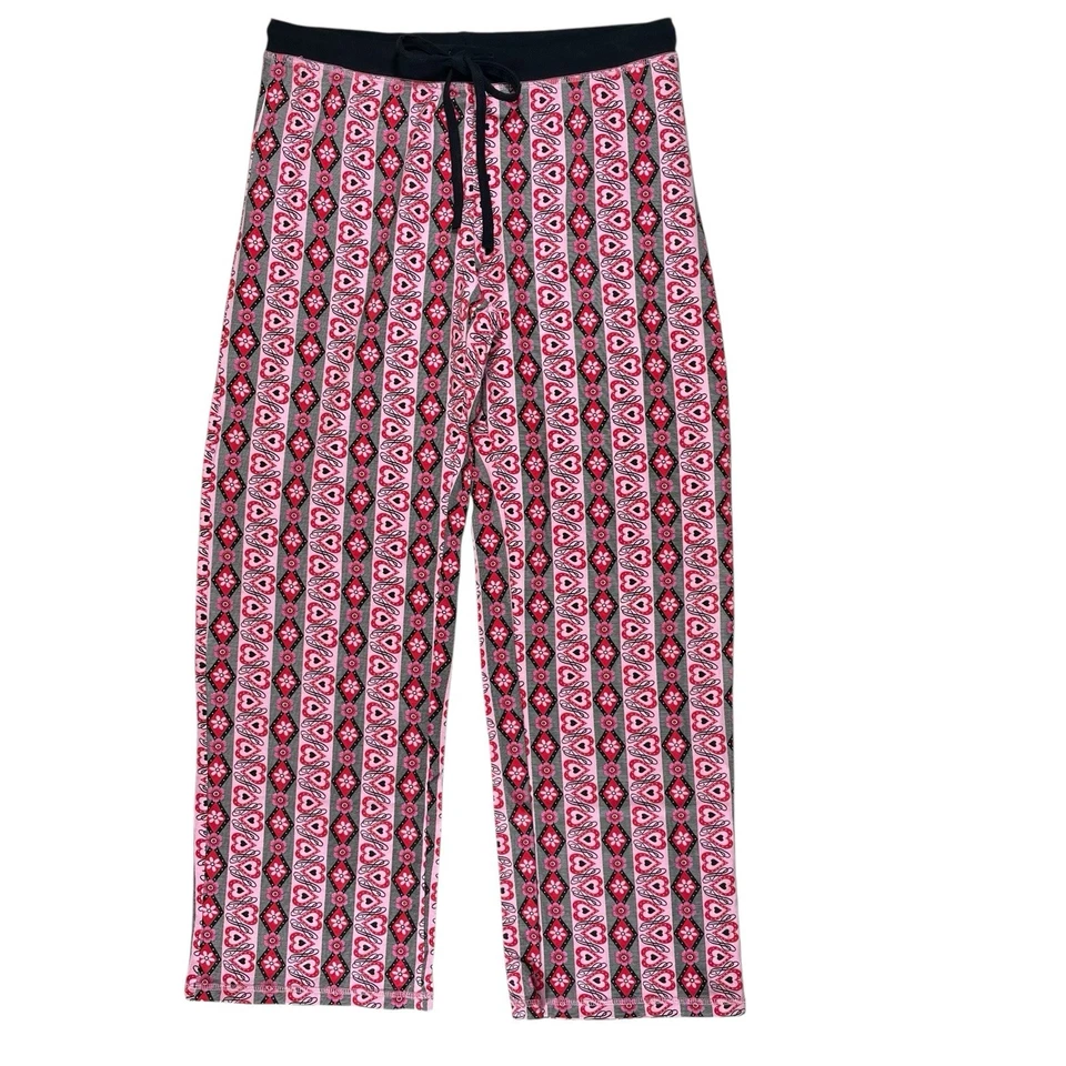 NWOT Womens PJ Pants Medium Pink Red Hearts Stretch Drawstring Sleepwear Lounge - Image 3 of 4