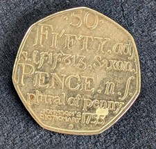 Rare £50p Johnson s Dictionary 1755 Saxon Plural of Penny Coin 2005 Fifty Pence