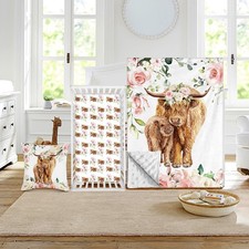 Baby Crib Bedding Set - Highland Cow Design Nursery Bed 3 Pcs Set - Chic Soft...