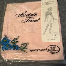 VINTAGE Lingerie By Denise Pink Lace Top Full Slip Size 36 Acetate Tricot NOS