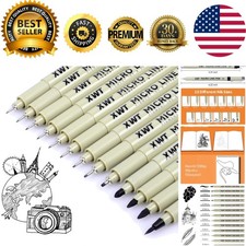 Great for Students: 12 1 Black Fineliner Pens with Quick-Drying Waterproof Ink