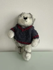 ✿ Ty Attic Treasures 1993 Gray White Teddy Bear in Blue Red Knit 