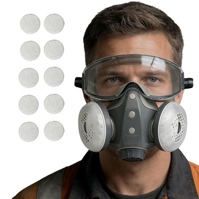Dust Proof Integrated Respirator Mask With Filters & Goggles Reusable Full Face