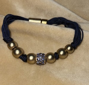 Authentic Sapphire Matte Smooth Gold Plated Beads, Pave’ Barrel Bead Center Bracelet Navy