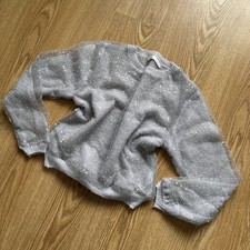 Zara Blue Sequin Embellished Knit Jumper Size M Soft Sparkle Party Sweater