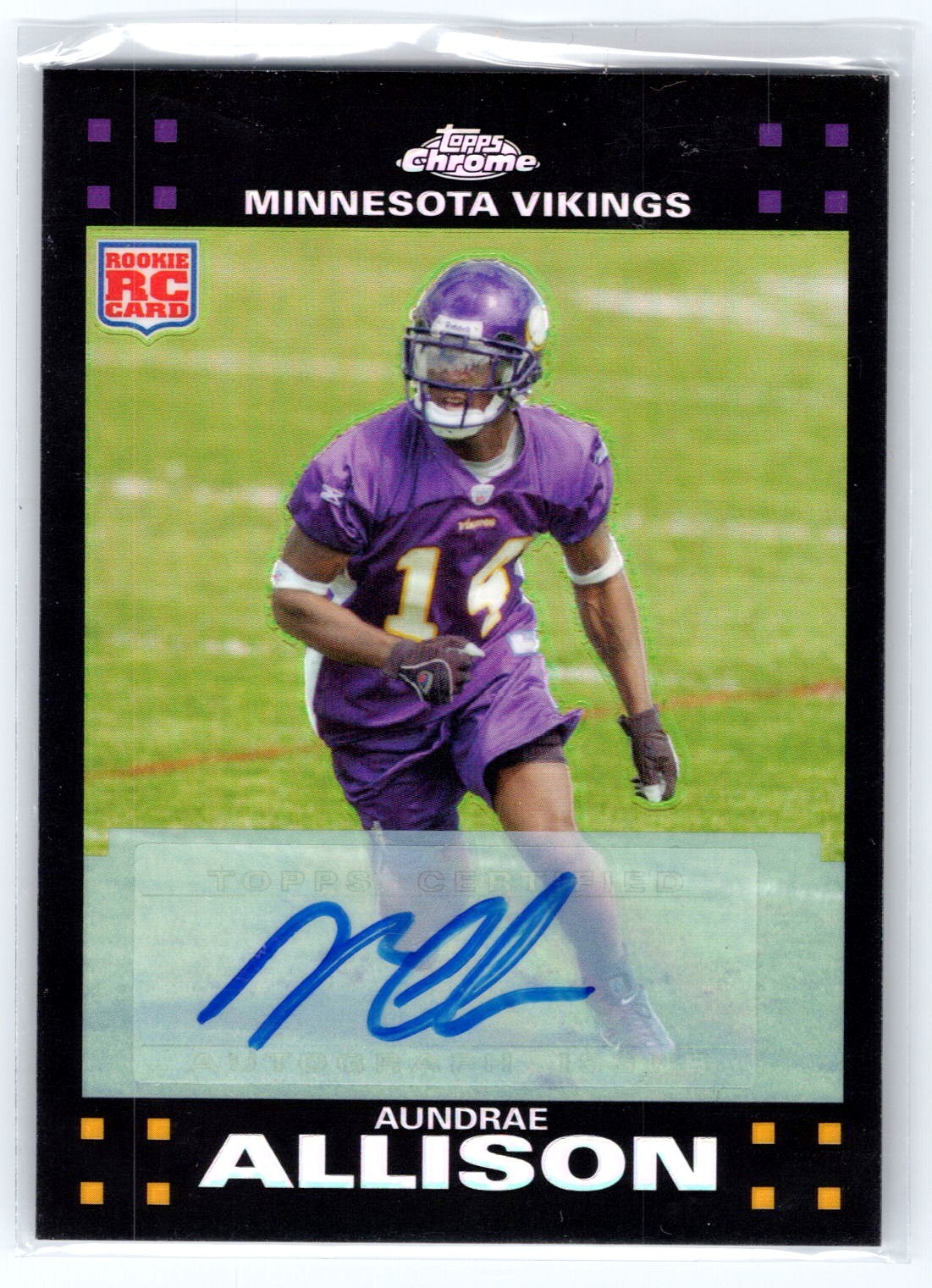 Aundrae Allison 2007 Topps Chrome Rookie Refractor Auto SSP 10/50! Vikings