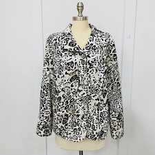 Chico  s Women's Blazer Size 3 U.S. XL Black White Snow Leopard Button Up Jacket