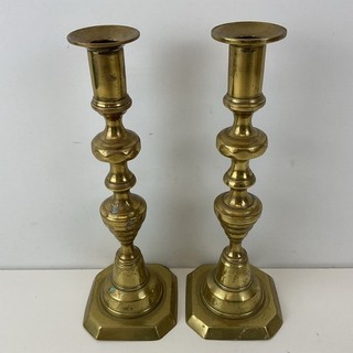 Unmarked Tall Brass Candlesticks Pair AP#542