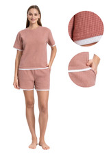 Damenpyjama, Gr&ouml;&szlig;e M, kurze Shorts, Kurzarm, Baumwolle, locker geschnitten