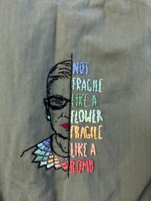 Green Cotton Jacket (Size M) RBG Embroidery Resist Unique Protest Art To Wear