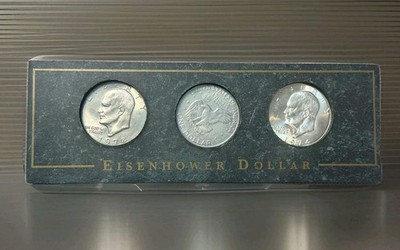 Danbury Mint 1972-D, 1974-S, 1978 Eisenhower Dollar 3 Coins In  Collector's case